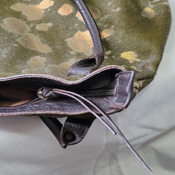 MAURIZIO TAIUTI Made Italy Calf Hair Leather Shoulder Bag Green and Brown - Picture 9 of 13